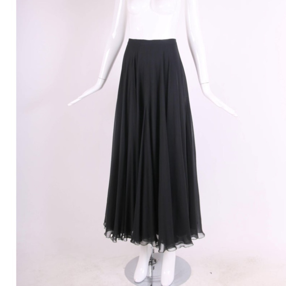Chanel Black Silk Chiffon Multi-Layered Maxi Skirt